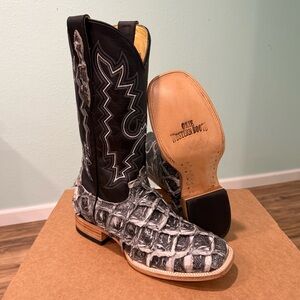 Okie Western Handmade Pirarucu Boots Size 10D Black/White Colorway